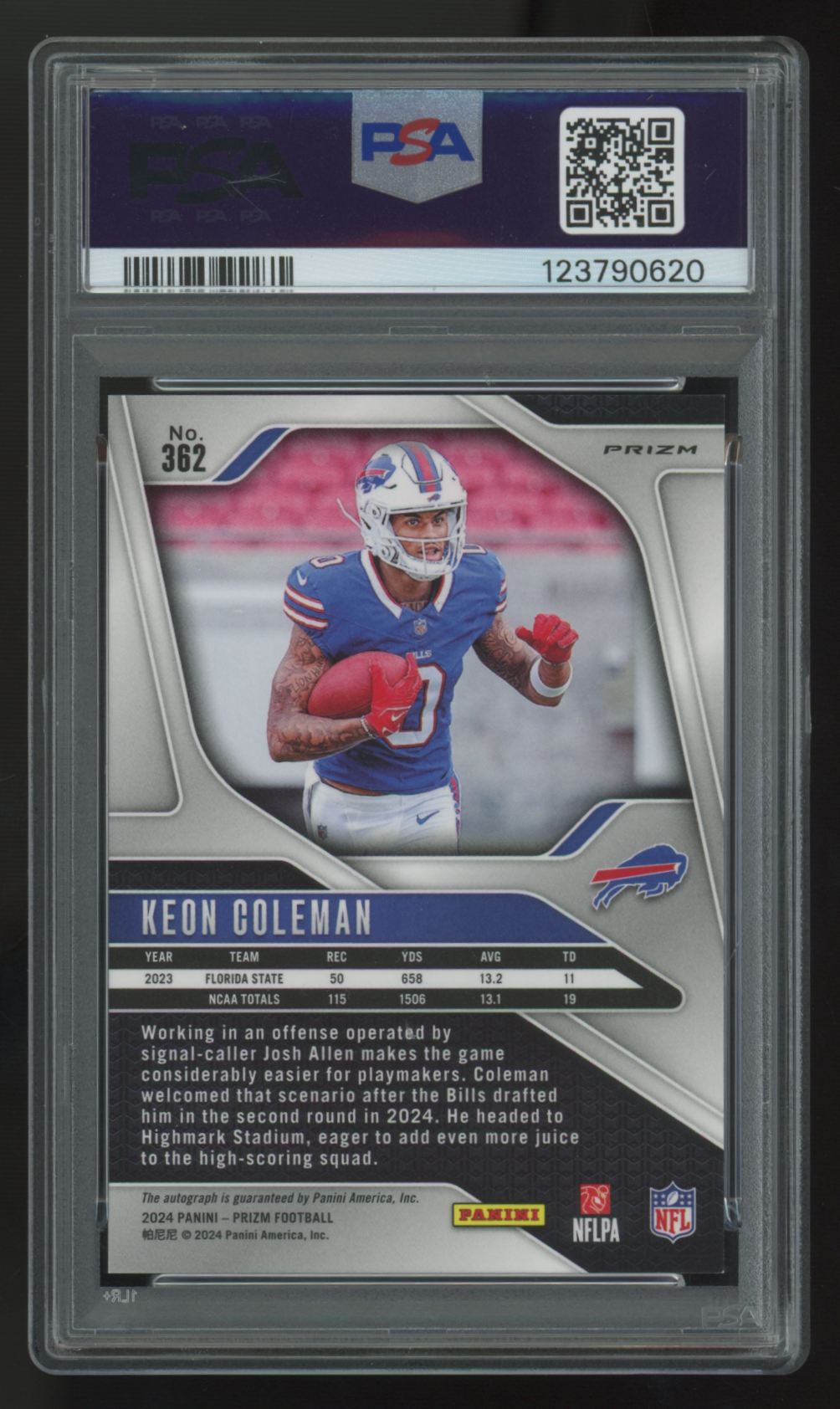 2024 Panini Prizm Keon Coleman RC Silver Auto #362 PSA 9