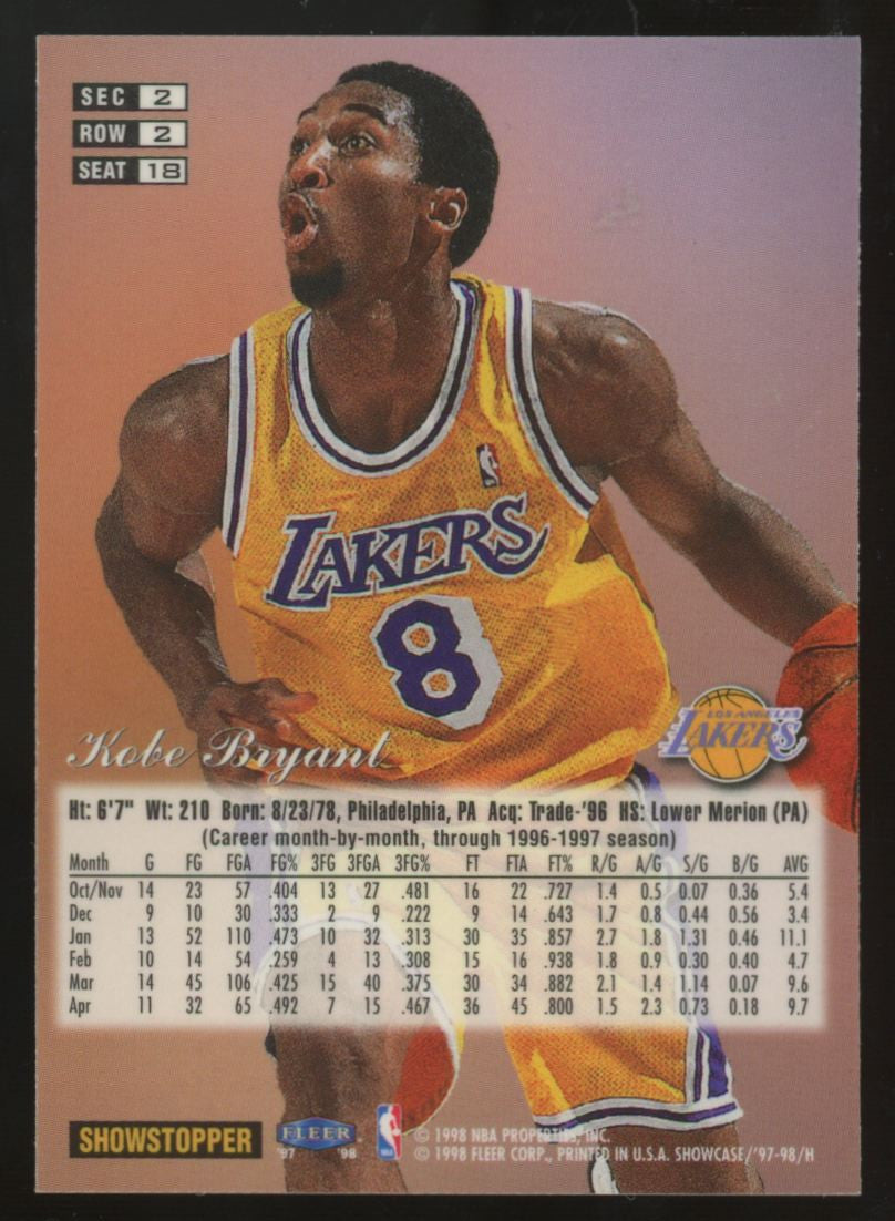 1997-98 Flair Showcase Kobe Bryant Row 2 #18