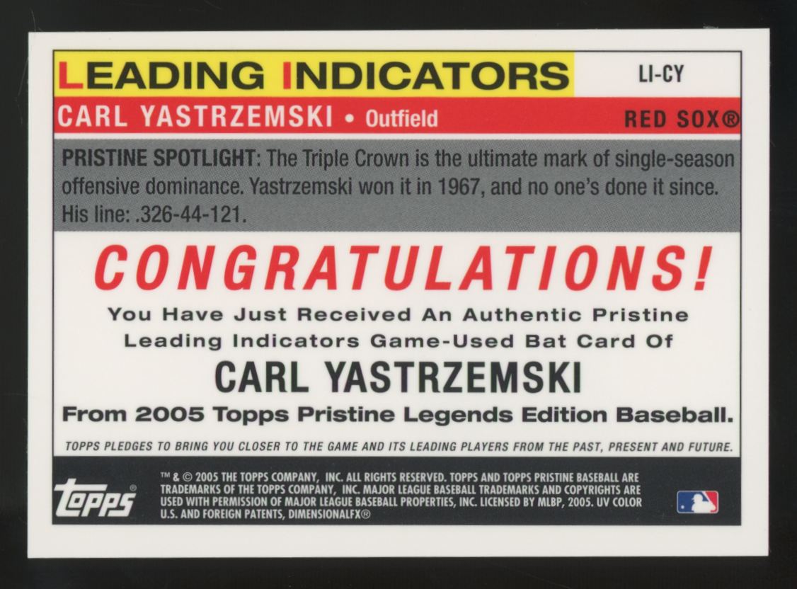 2005 Topps Pristine Legends Carl Yastrzemski Leading Indicators Bat Relic #LI-CY