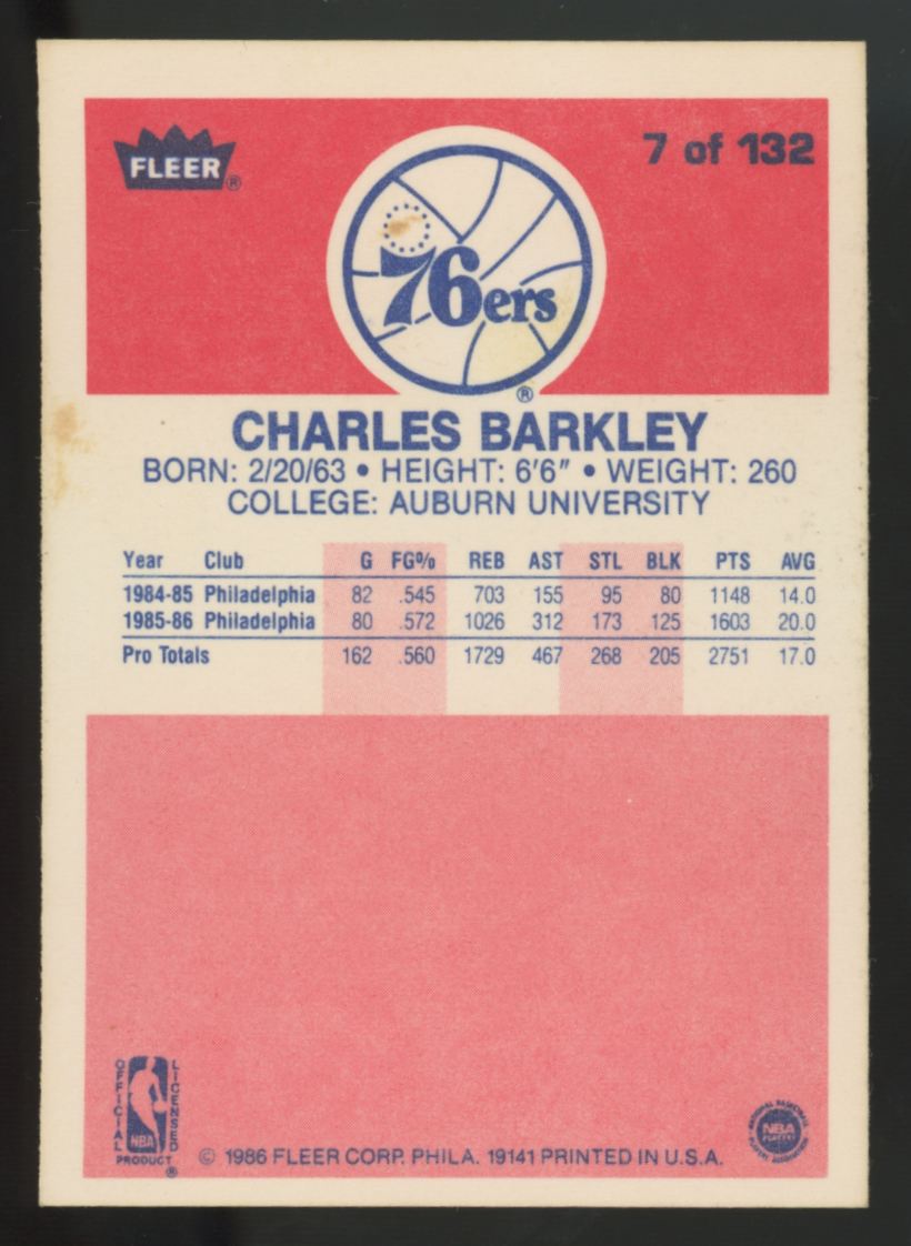 1986-87 Fleer Charles Barkley RC #7 EX