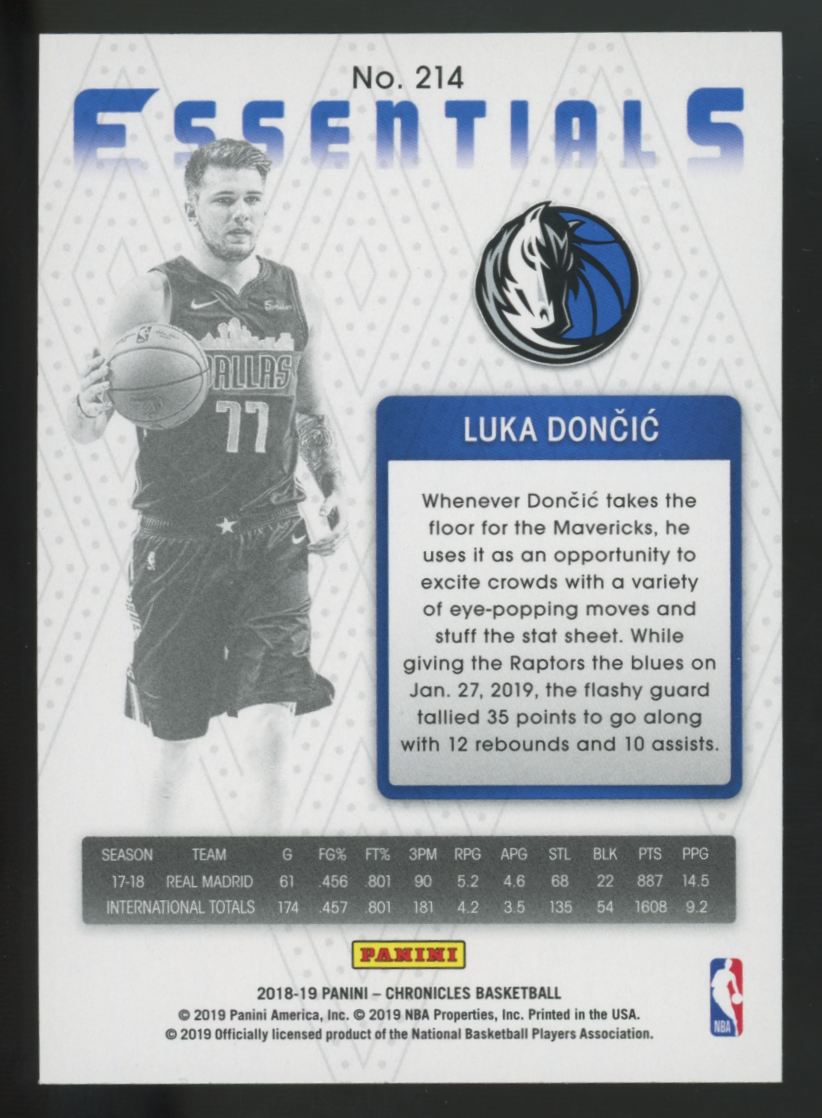 2018-19 Panini Chronicles Essentials Luka Doncic RC Green #214