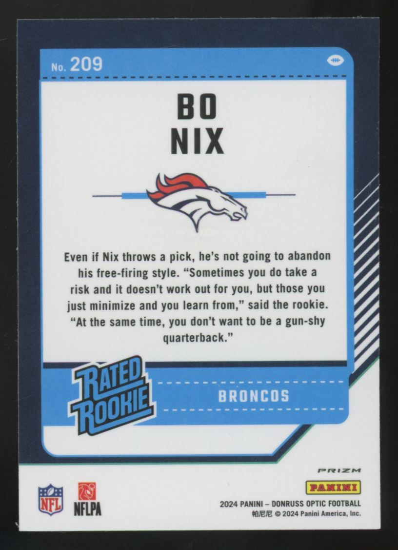 2024 Donruss Optic Bo Nix RC Rated Rookie Silver #209