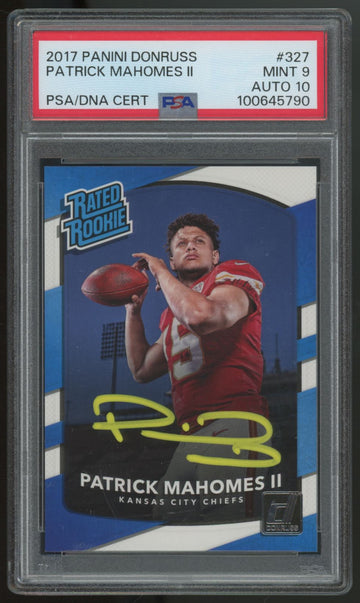 2017 Donruss Patrick Mahomes RC Rated Rookie Auto #327 PSA 9 Auto 10 *5790