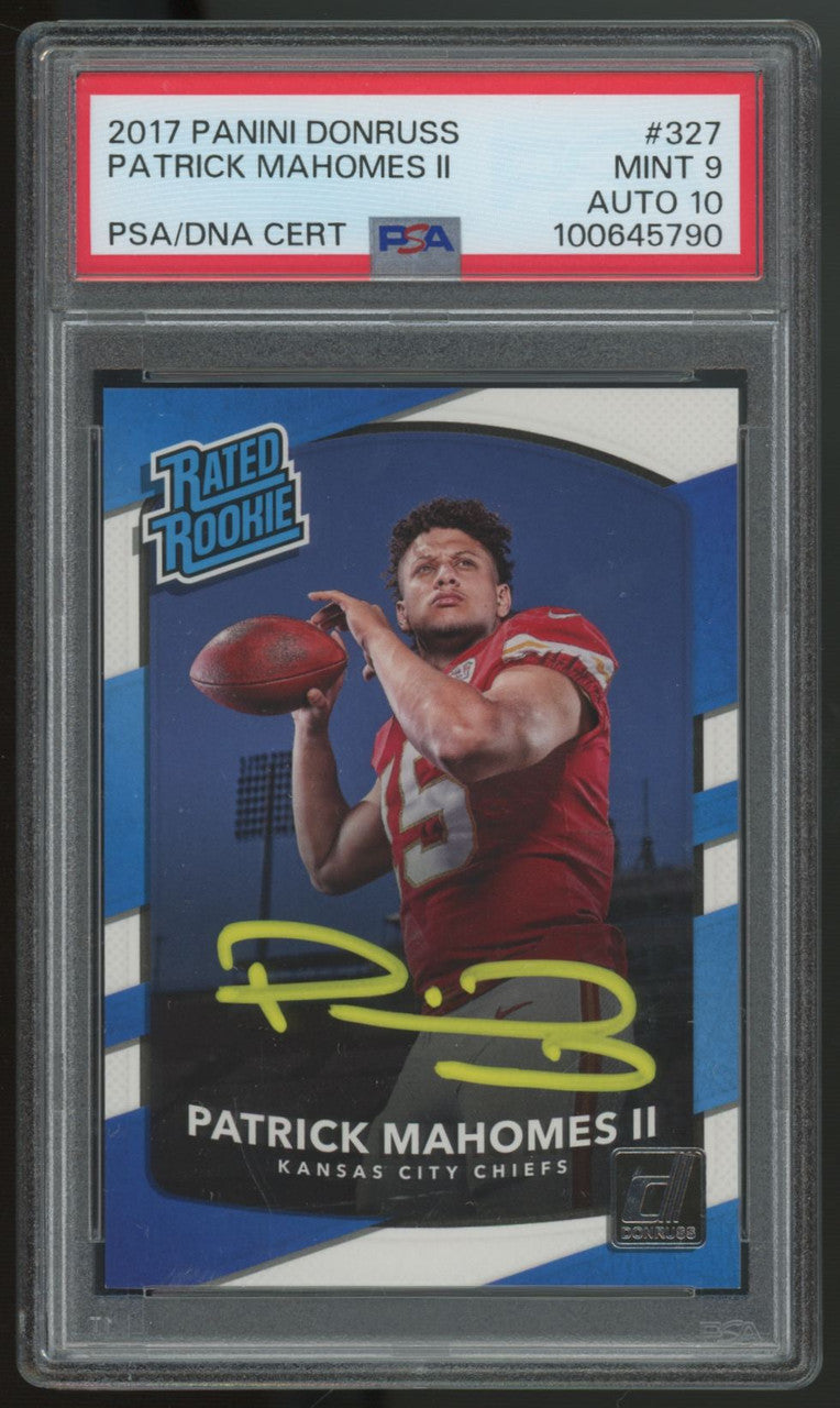 2017 Donruss Patrick Mahomes RC Rated Rookie Auto #327 PSA 9 Auto 10 *5790