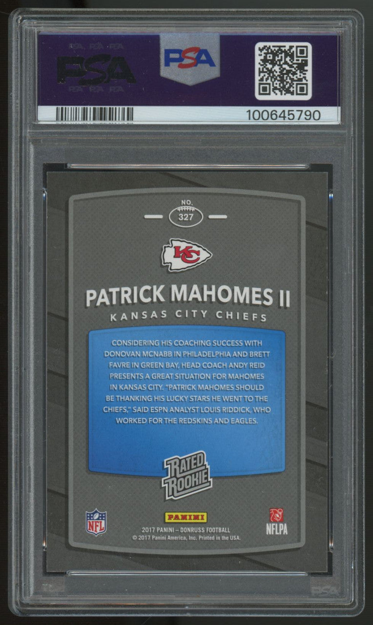2017 Donruss Patrick Mahomes RC Rated Rookie Auto #327 PSA 9 Auto 10 *5790
