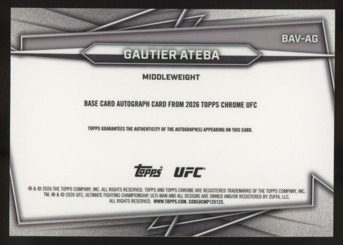 2026 Topps Chrome UFC Gautier Ateba RC Orange Refractor Auto /25 #BAV-AG
