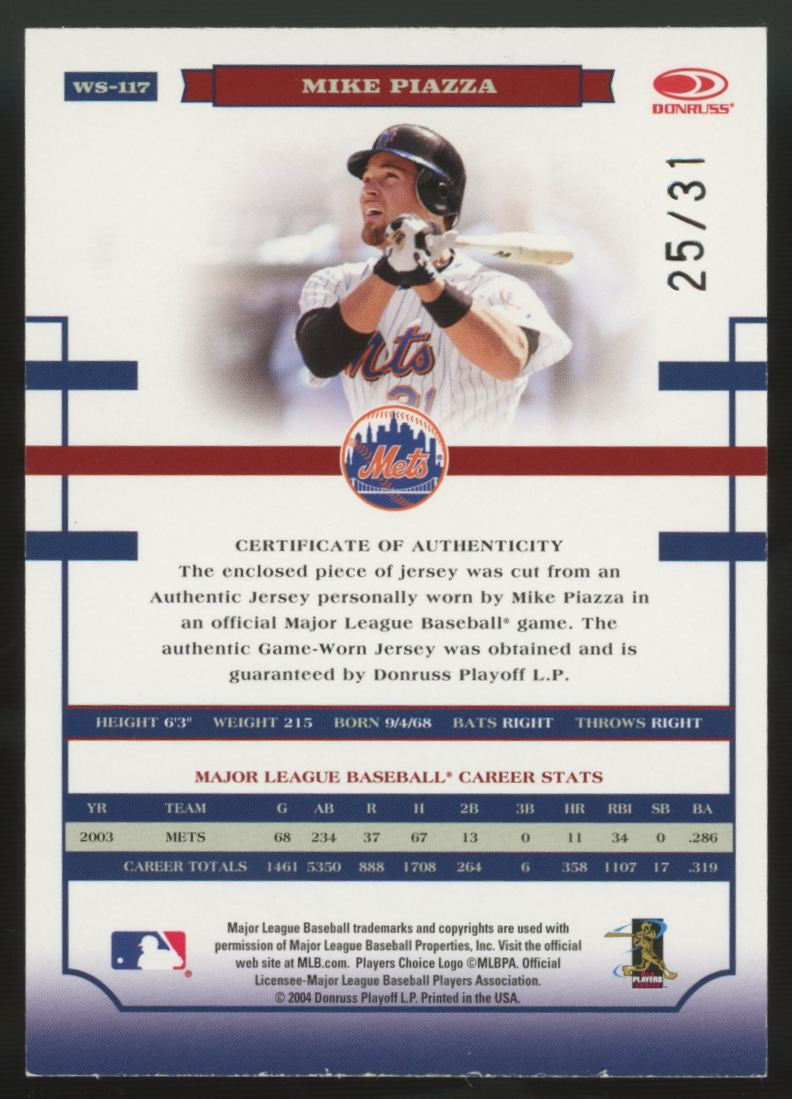 2004 Donruss World Series Mike Piazza National League Patch /31 #WS-117