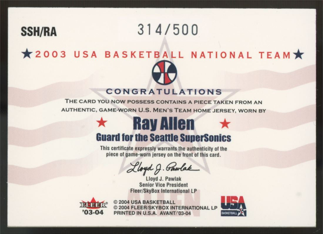 2003-04 Fleer Ray Allen Stars & Stripes Game-Worn Jersey /500 #SSH-RA