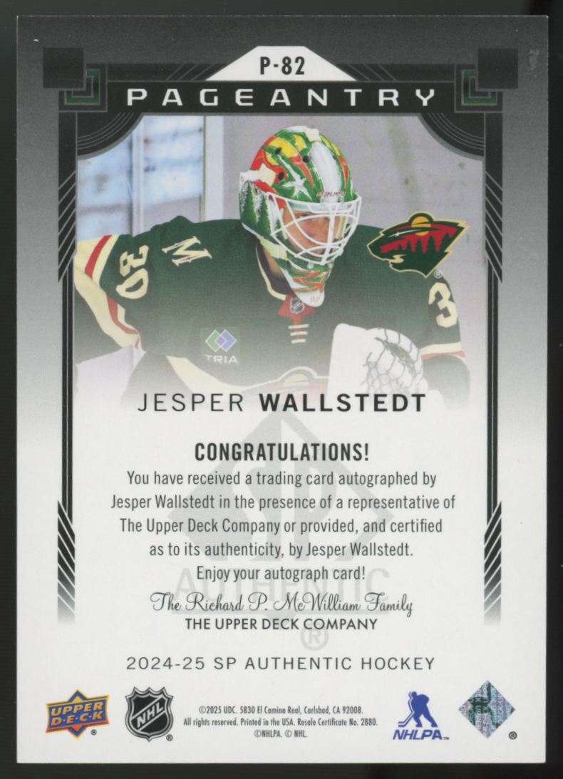 2024-25 Upper Deck SP Authentic Jesper Wallstedt Pageantry Auto #P-82