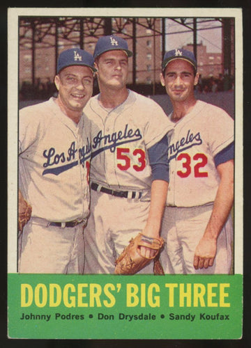 1963 Topps Sandy Koufax/Don Drysdale/Johnny Podres Dodger's Big Three #412 EX