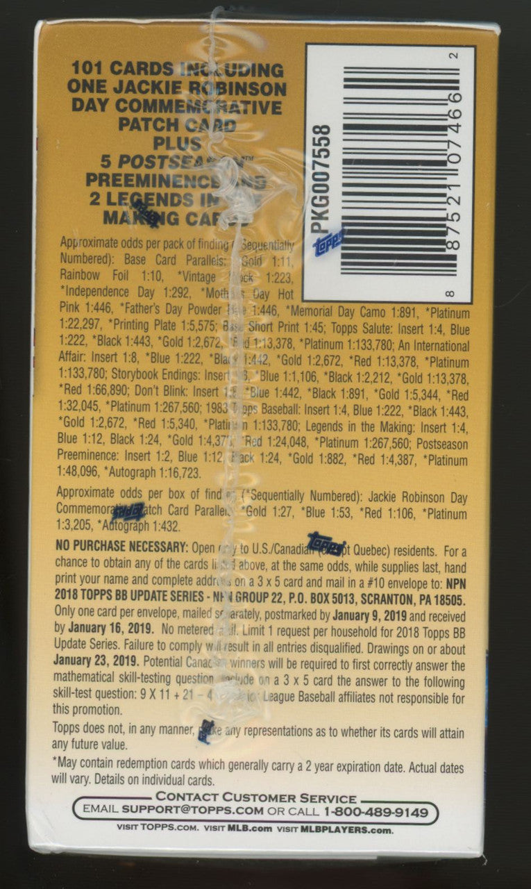 2018 Topps Baseball Update Series Blaster Box Factory Sealed
