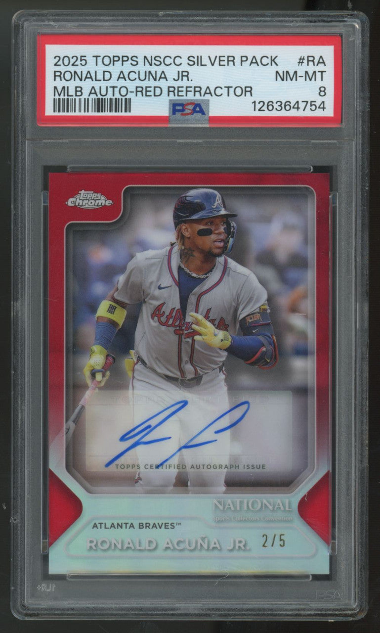 2025 Topps NSCC Silver Pack Ronald Acuna Jr. Red Auto Refractor /5 #MLB-RA PSA 8