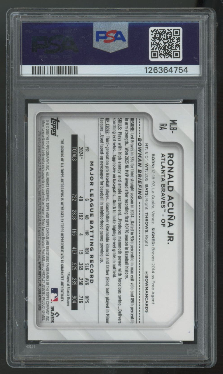 2025 Topps NSCC Silver Pack Ronald Acuna Jr. Red Auto Refractor /5 #MLB-RA PSA 8