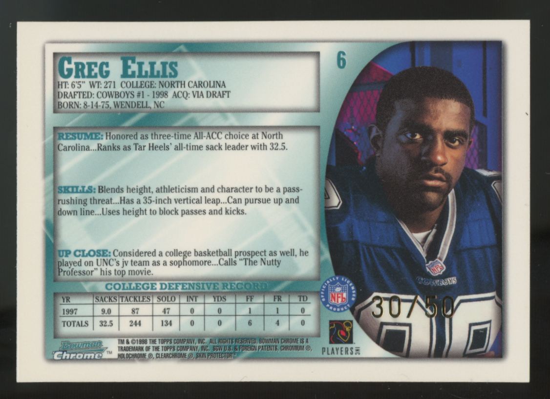 1998 Bowman Chrome Greg Ellis RC 50th Anniversary /50 #6