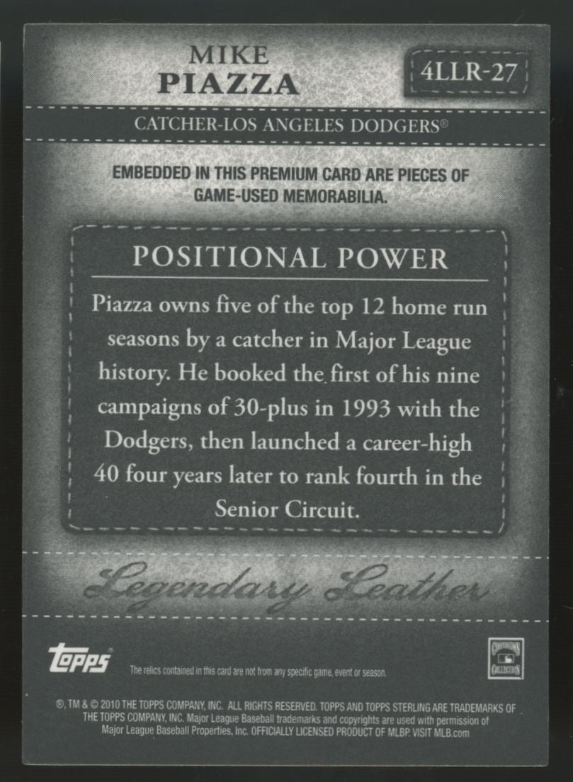2010 Topps Sterling Mike Piazza Legendary Leather Quad Patch /25 #4LLR-27