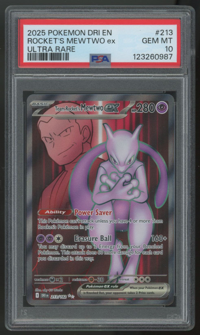 2025 Pokemon Rocket's Mewtwo ex Destined Rivals Ultra Rare #213 PSA 10 (B)