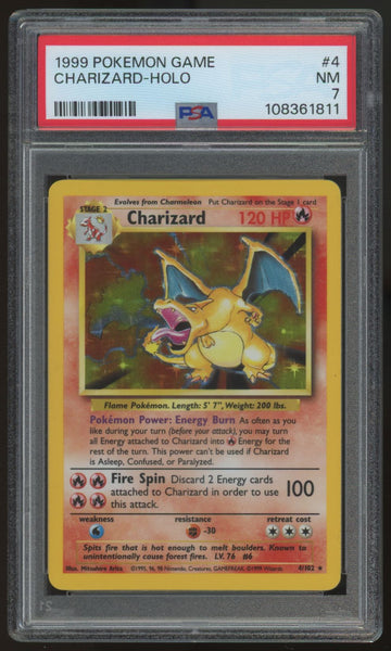 1999 Pokemon Charizard Base Set Unlimited Holo #4 PSA 7 (C)