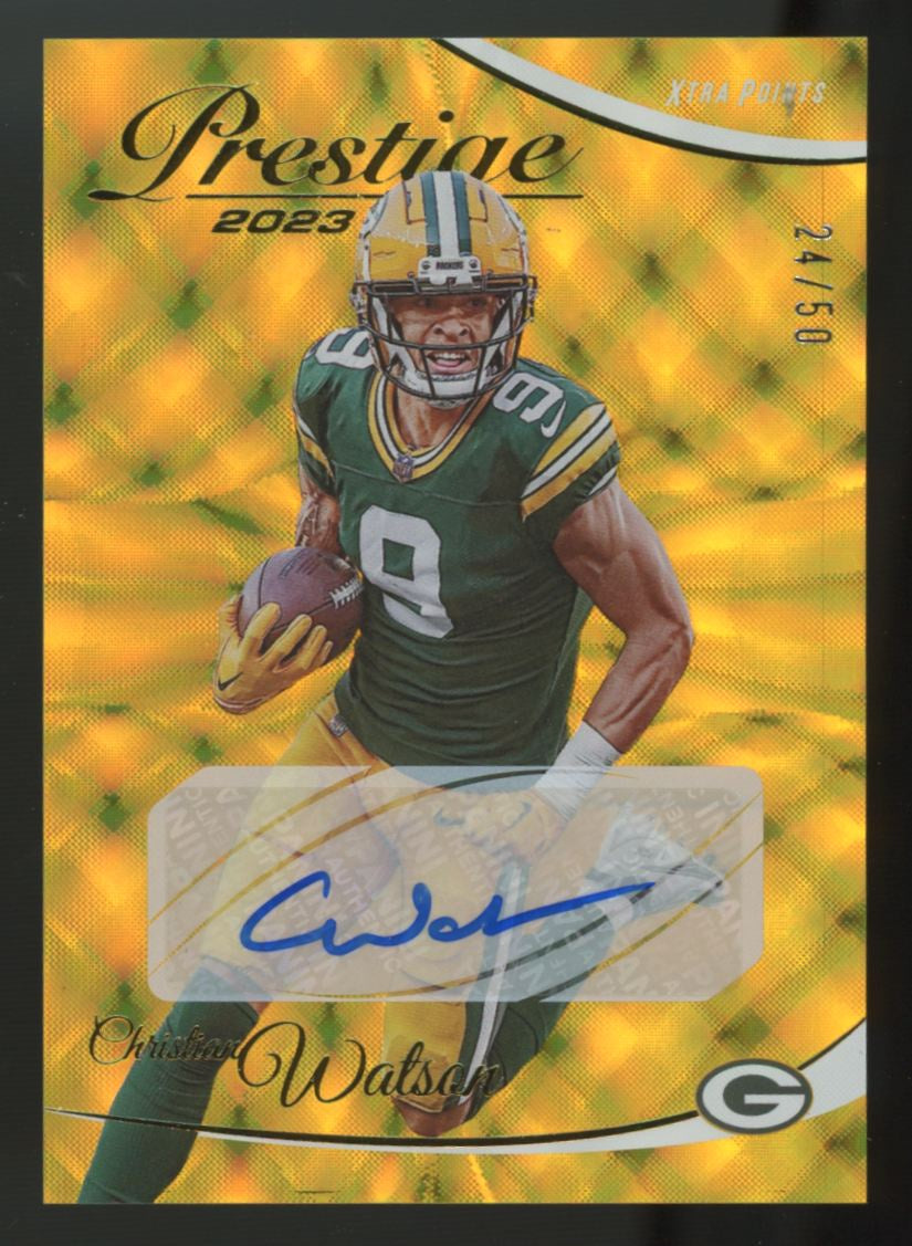 2023 Panini Prestige Christian Watson Gold Xtra Points Auto /50 #109
