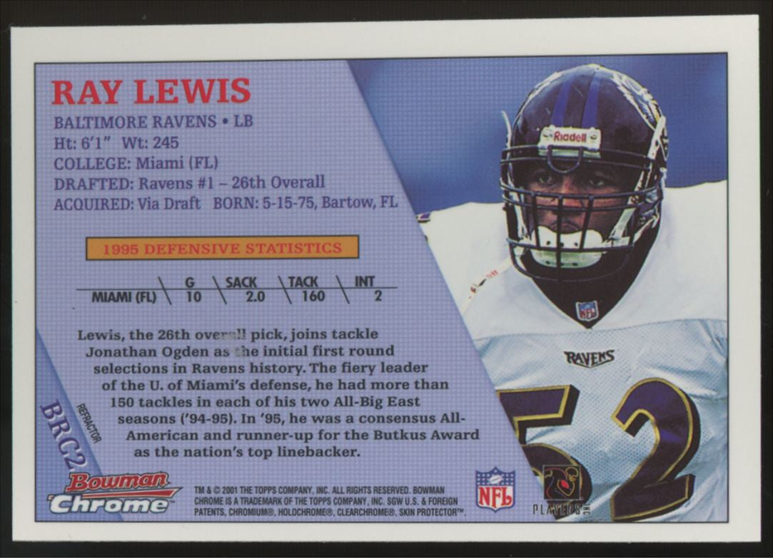 2001 Bowman Chrome Ray Lewis RC 1996 Rookie Refractor #BRC2