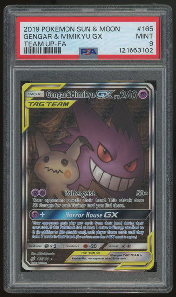 2019 Pokemon Gengar & Mimikyu GX Team Up Full Art #165 PSA 9