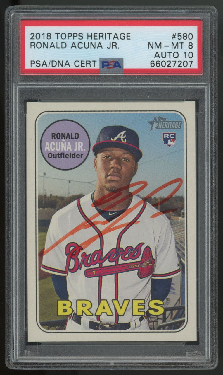 2018 Topps Heritage Ronald Acuna Jr. RC #580 Auto Red Ink PSA 8 10
