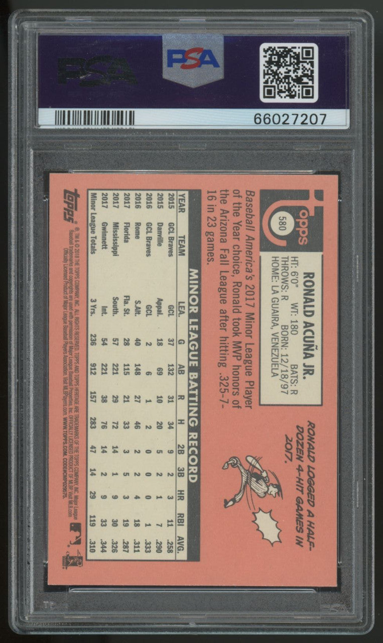 2018 Topps Heritage Ronald Acuna Jr. RC #580 Auto Red Ink PSA 8 10