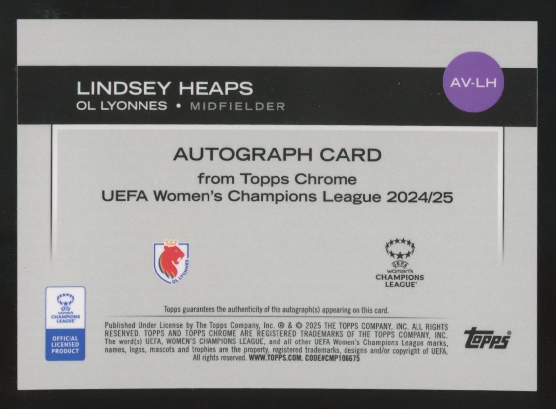 2024-25 Topps Chrome UEFA Women's Lindsey Heaps Rose Gold Auto /50 #AV-LH