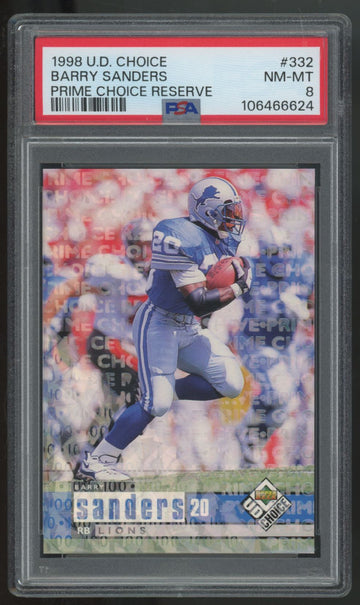 1998 UD Choice Barry Sanders Prime Choice Reserve /100 #332 PSA 8