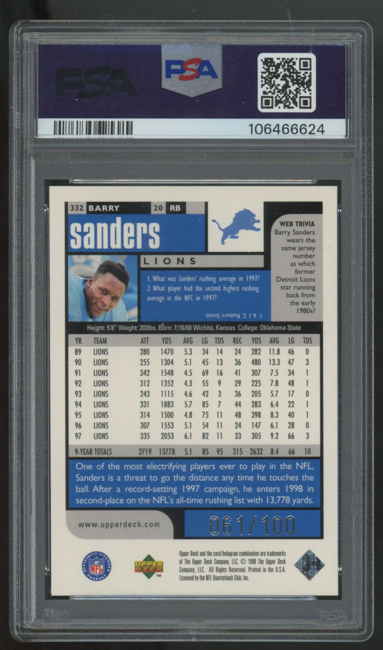 1998 UD Choice Barry Sanders Prime Choice Reserve /100 #332 PSA 8