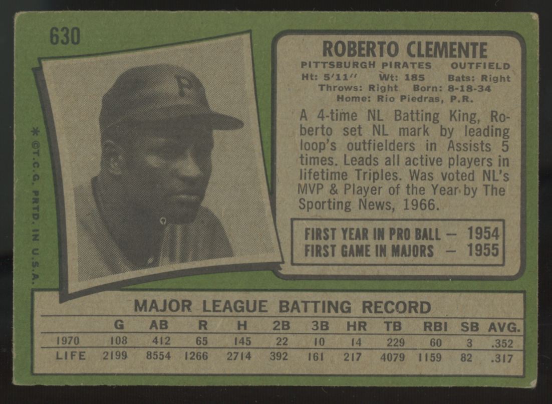 1971 Topps Roberto Clemente #630 Good