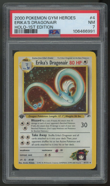 2000 Pokemon Erika's Dragonair Gym Heroes 1st Edition Holo #4 PSA 7 (B)