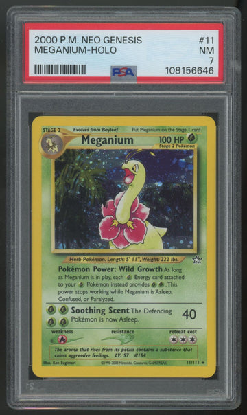2000 Pokemon Meganium Neo Genesis Unlimited Holo #11 PSA 7