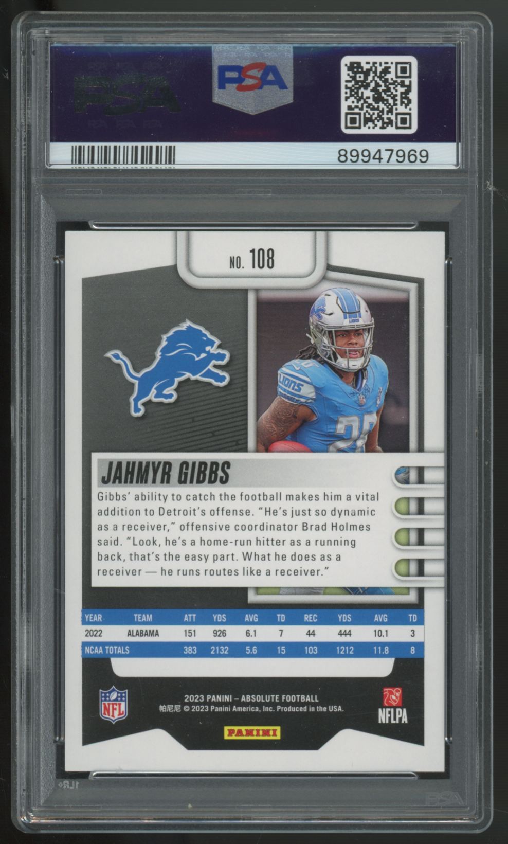 2023 Panini Absolute Jahmyr Gibbs RC #108 PSA 10