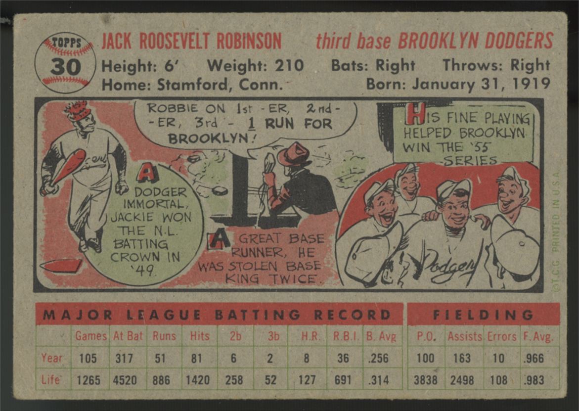 1956 Topps Jackie Robinson #30 VG-EX *Pinhole*