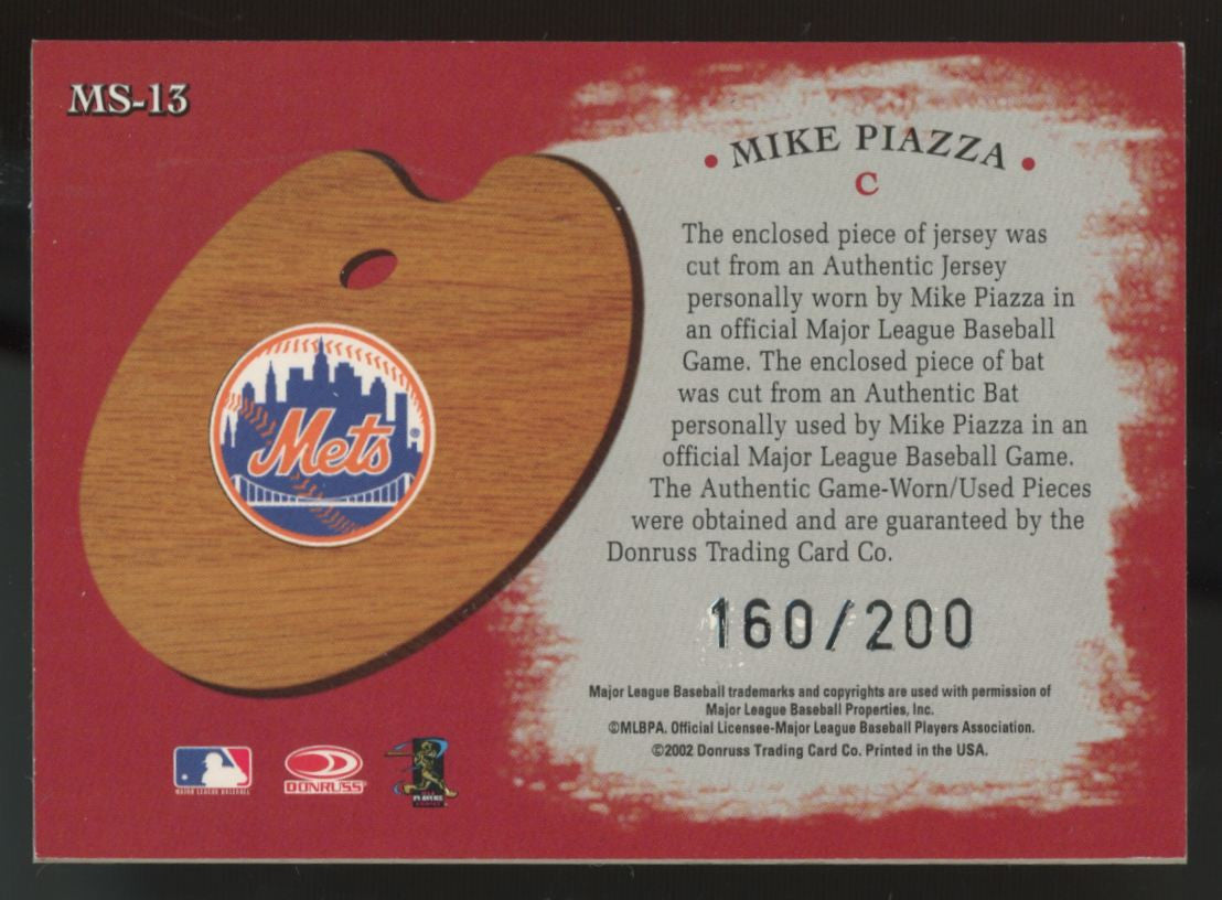 2002 Donruss Studio Mike Piazza Masterstrokes Artist's Proof Dual Patch /200