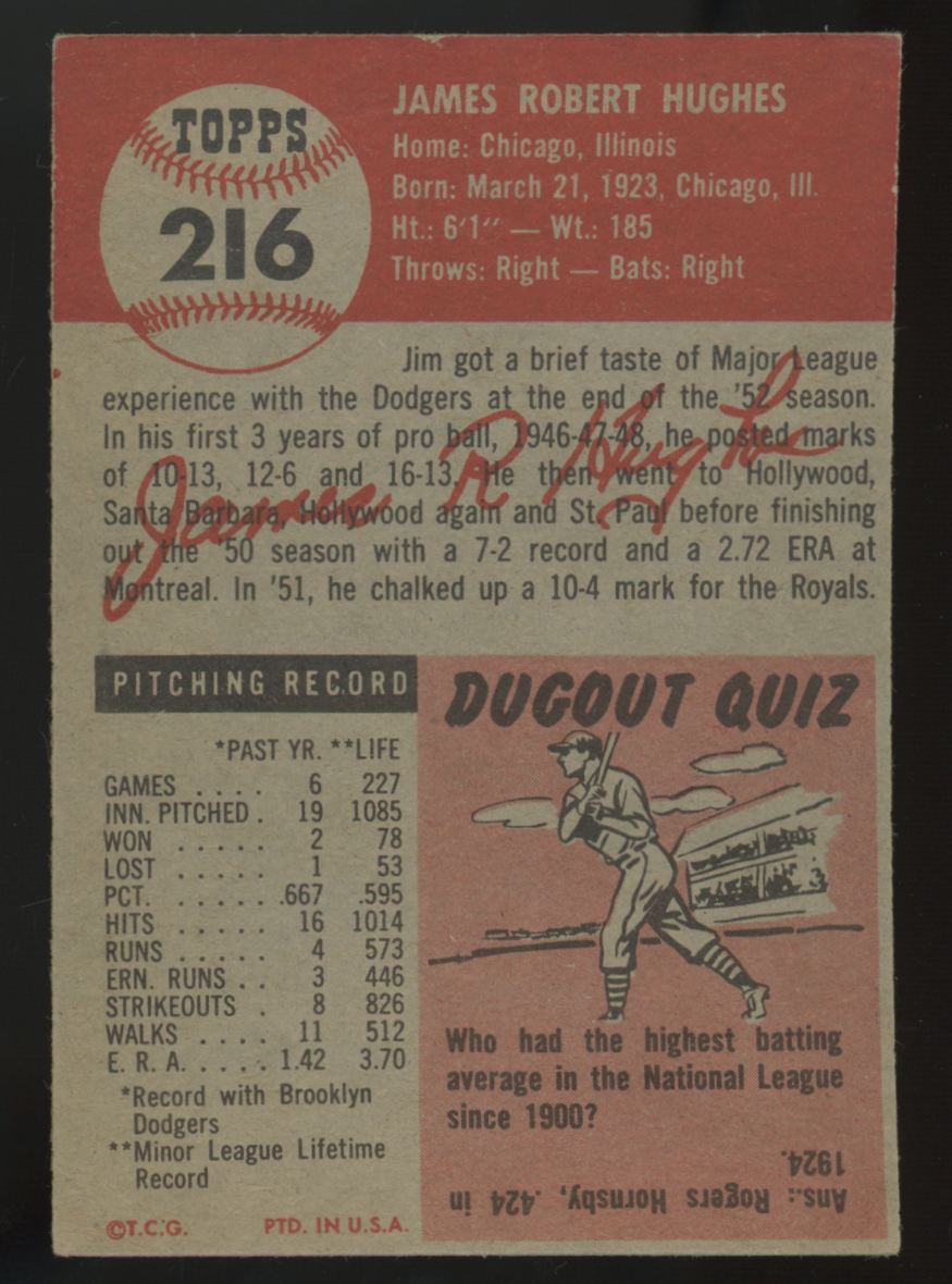 1953 Topps Jim Hughes #216 EX