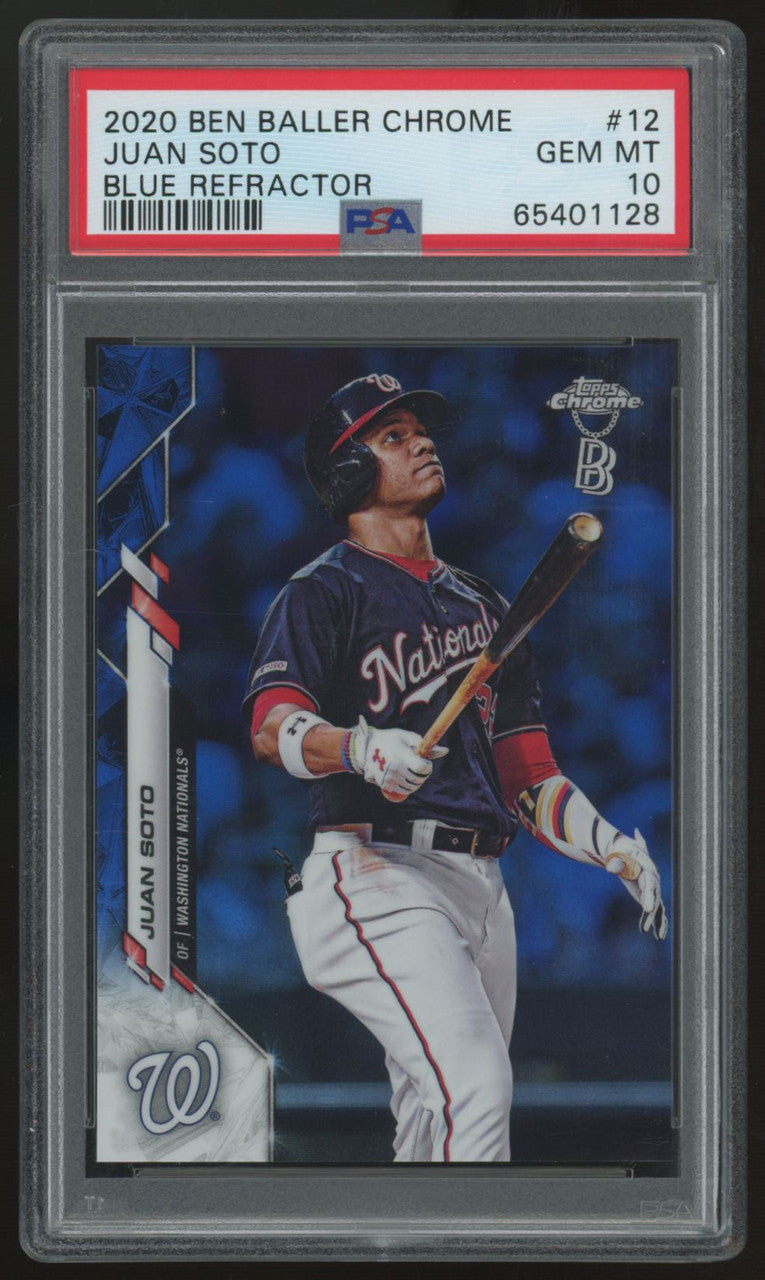 2020 Topps Chrome Ben Baller Juan Soto Blue Refractor /75 #12 PSA 10