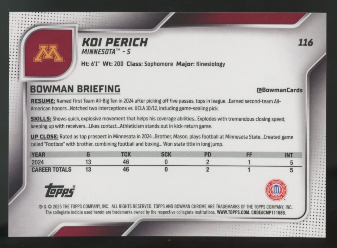 2025 Bowman Chrome University Koi Perich 1st Orange Shimmer /25 #116