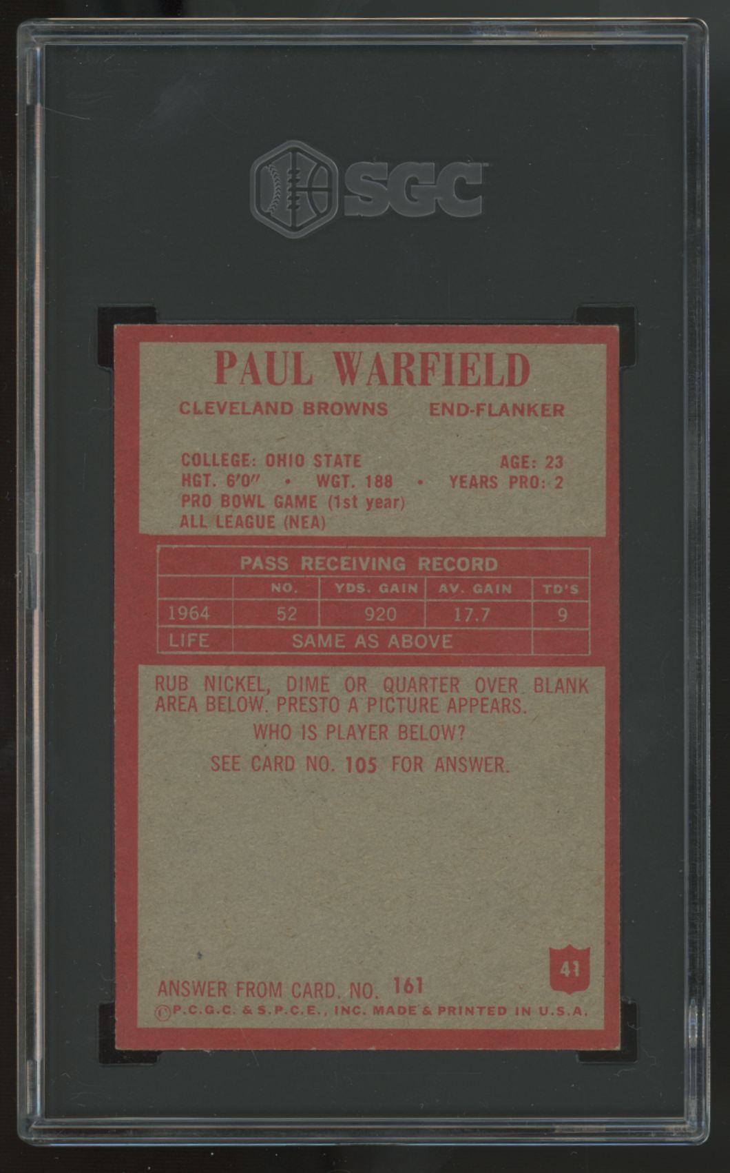 1965 Philadelphia Paul Warfield RC #41 SGC 6.5