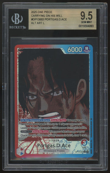 2025 One Piece Portgas.D.Ace OP13 Alt Art #002 BGS 9.5