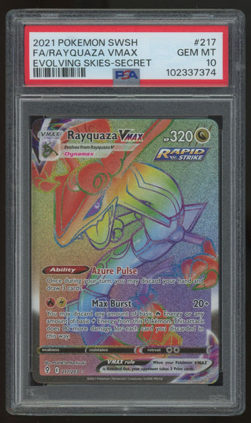 2021 Pokemon Rayquaza VMAX Evolving Skies Full Art Secret #217 PSA 10