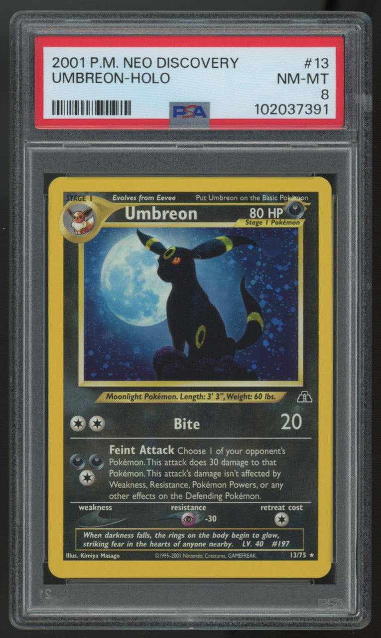 2001 Pokemon Umbreon Neo Discovery Unlimited Holo #13 PSA 8