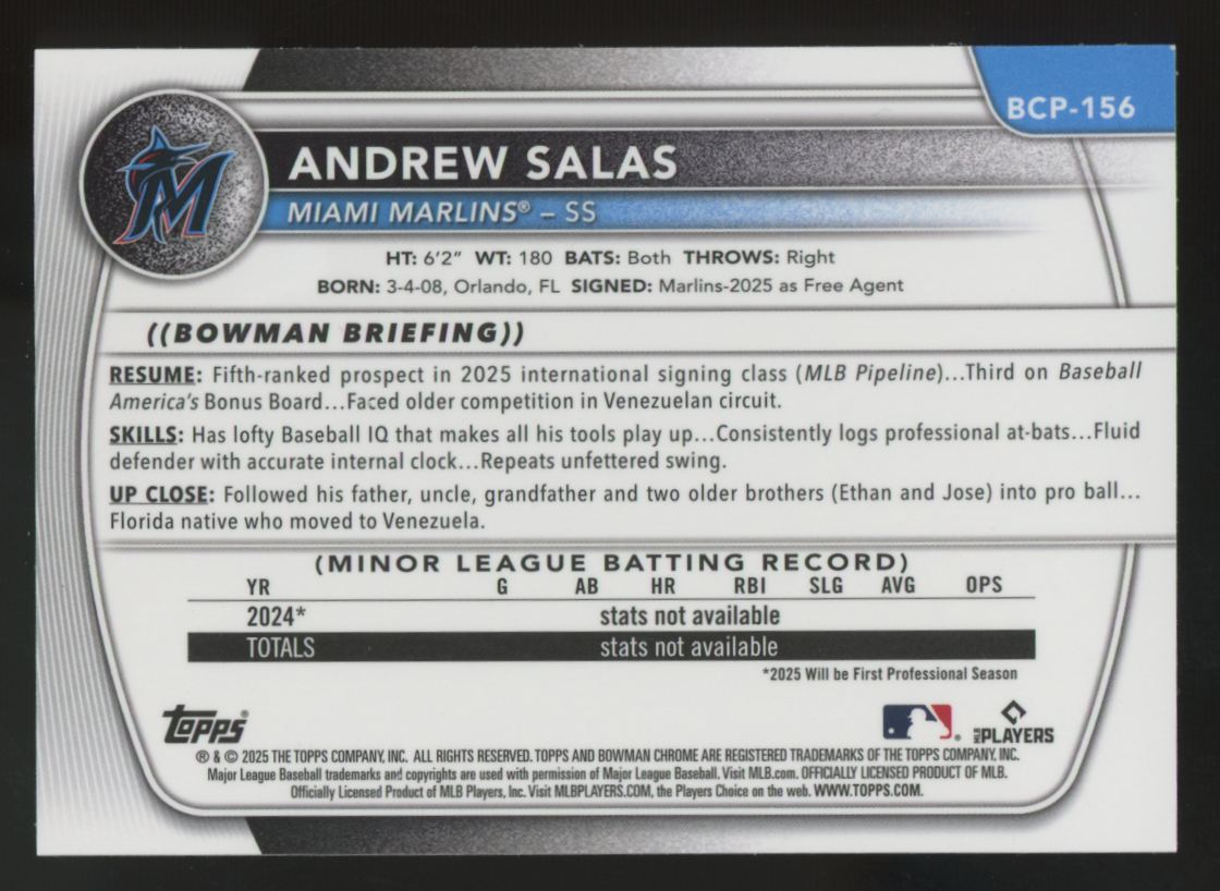2025 Bowman Chrome Mega Andrew Salas 1st Prospect Green /99 #BCP-156