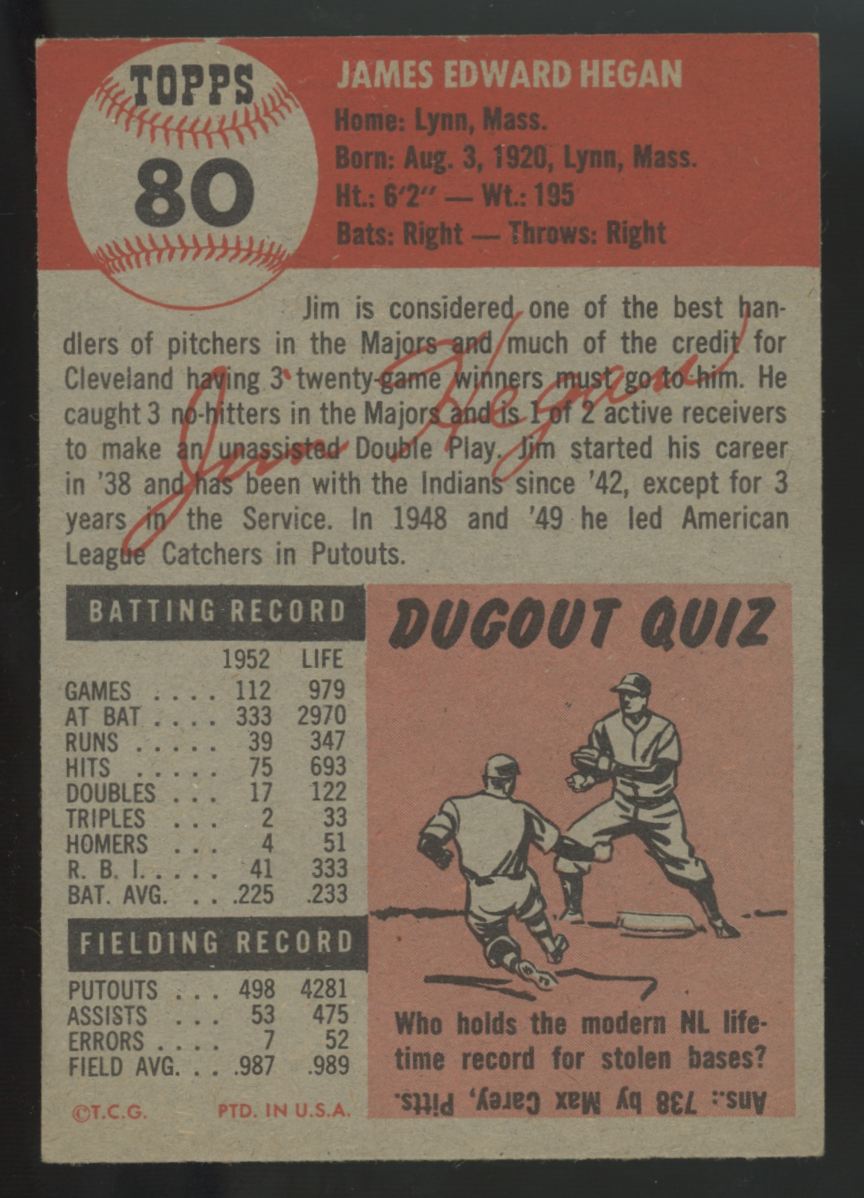 1953 Topps Jim Hegan #80 EX/MT