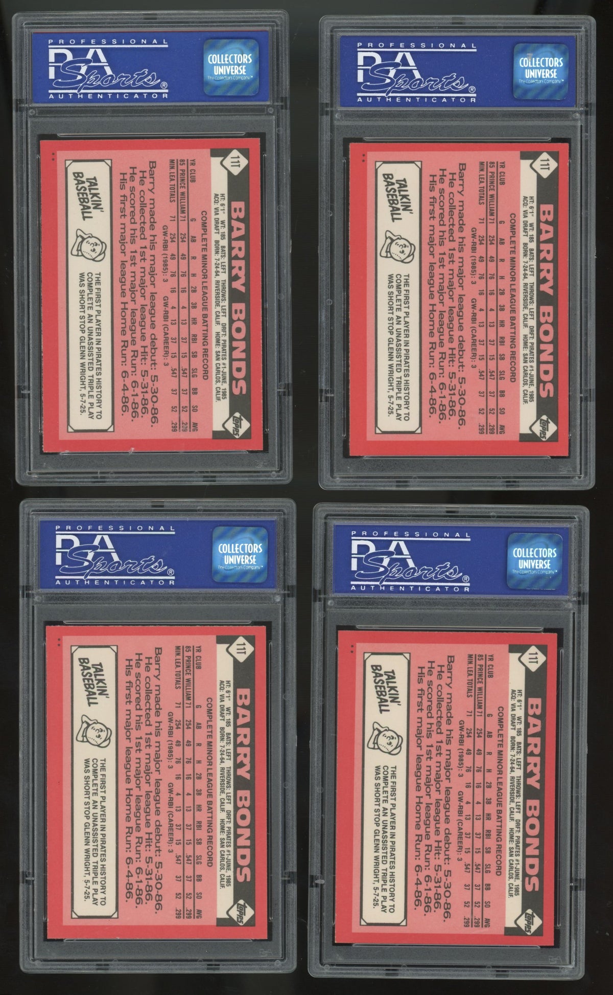 1986 Topps Traded Barry Bonds RC #11T PSA 8 (Lot Of 10)