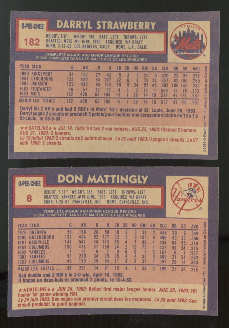 1984 O-Pee-Chee Baseball Complete Set (396) NM-MT Mattingly Strawberry RC