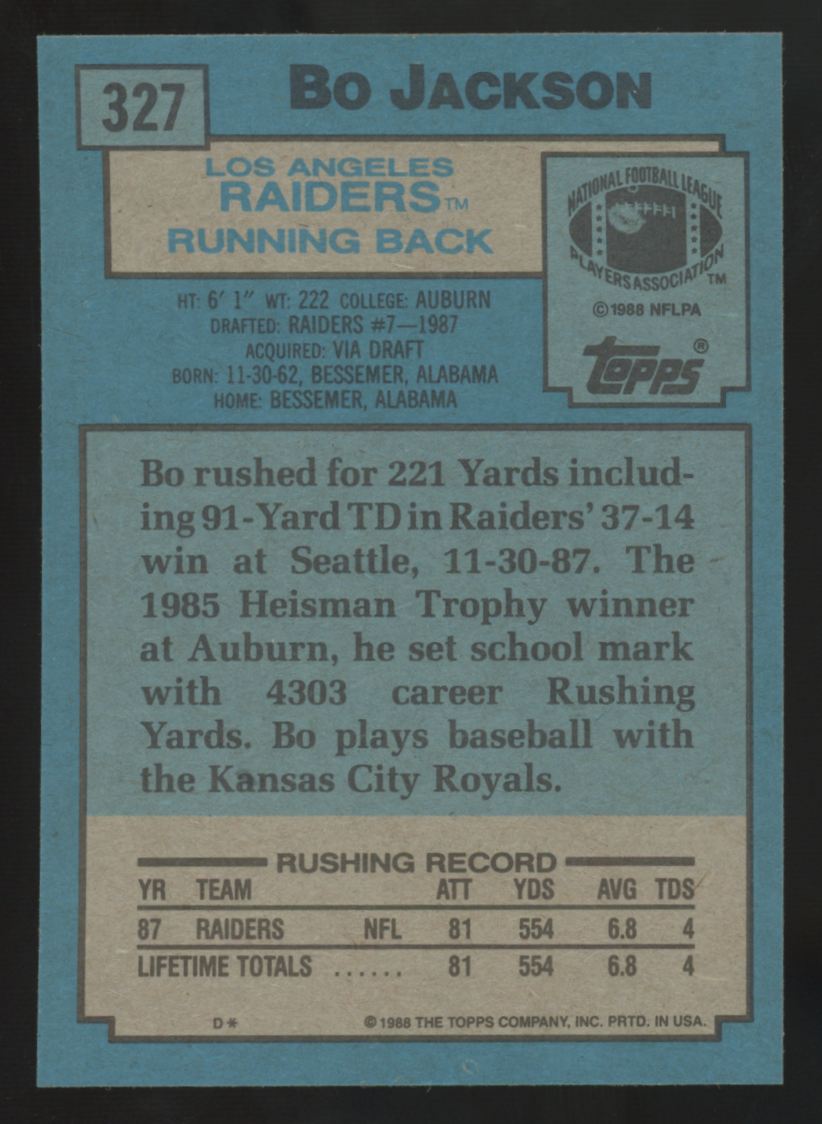 1987 Topps Bo Jackson RC Super Rookie #327 NM-MT