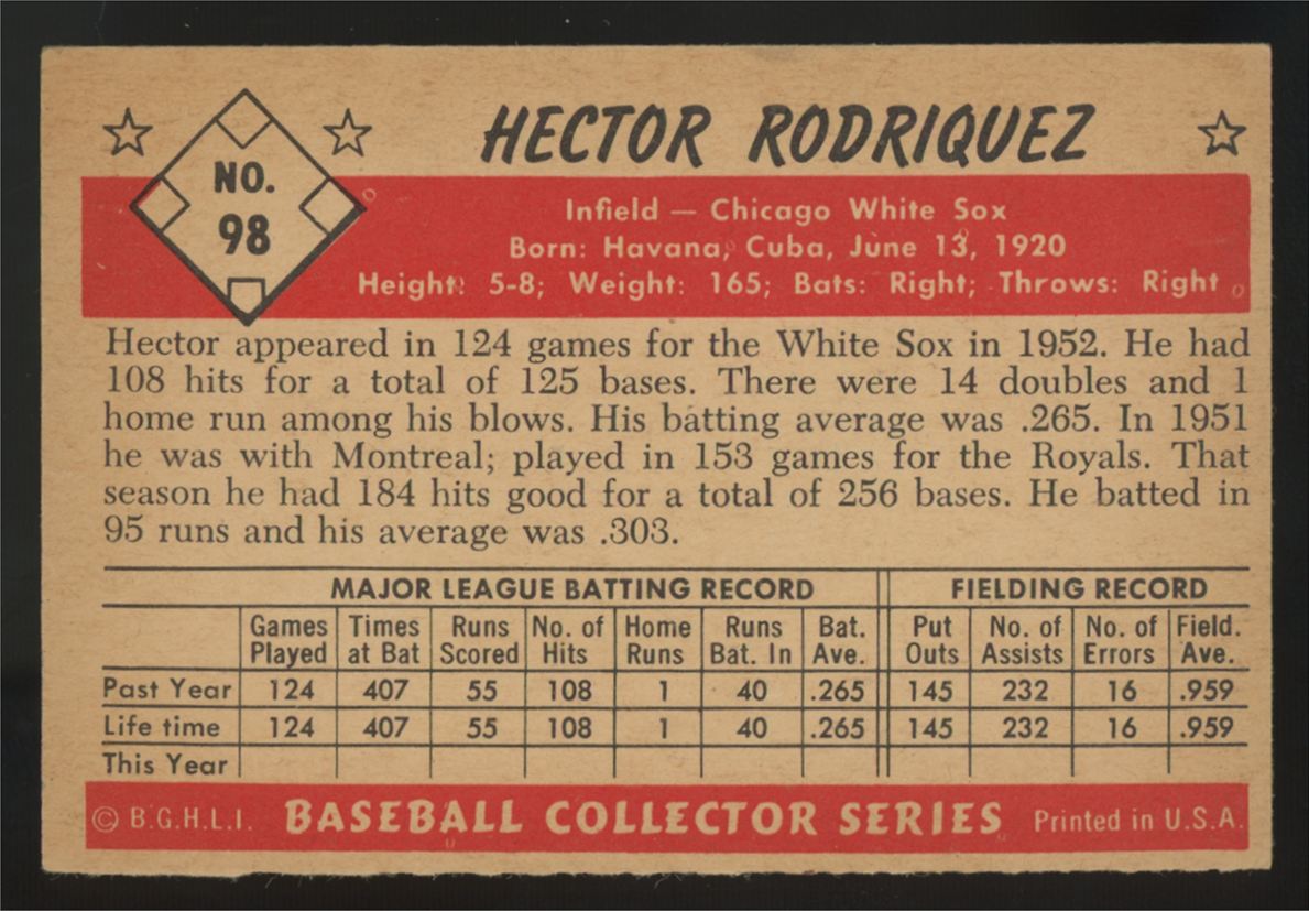 1953 Bowman Color Hector Rodriquez #98 EX/MT