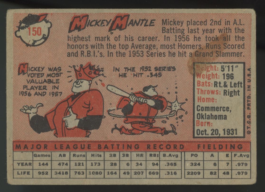 1958 Topps Mickey Mantle #150 F/G