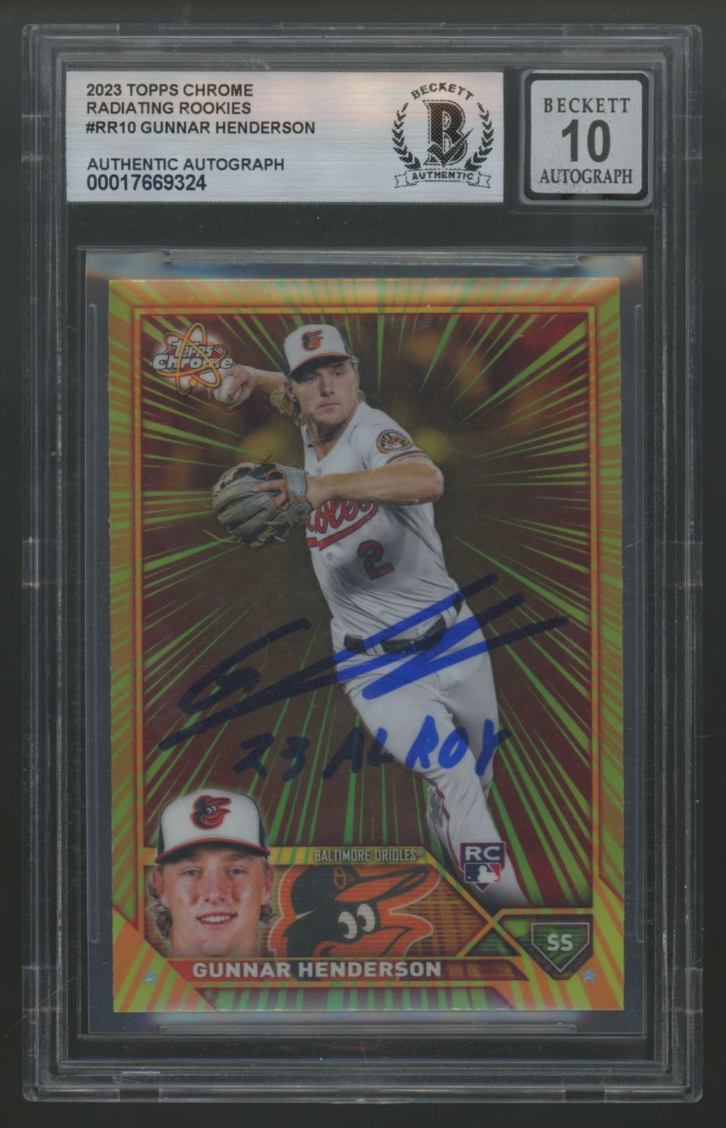 2023 Topps Chrome Gunnar Henderson RC Radiating Rookies Signed Auto BGS Auto 10